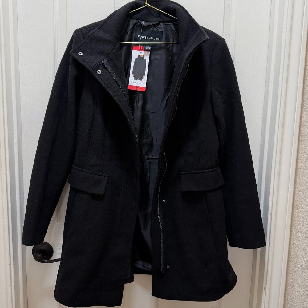 Vince Camuto Women's Full Zip Jacket Coat Mid Length Size M Black Stylish (NEW)